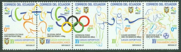Ecuador - M 3073-3077 Panamerikanska sportspel i Rio de Janeiro 2008, 5-strip kpl **