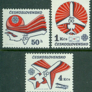 Tjeckoslovakien – M 2727-2729 Världskommunikationsåret. Tjeckiska flygbolaet ČSA 60 år, 3 kpl **/*