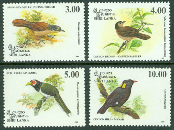 Sri Lanka - M 1033-1036 Inhemska fåglar bl.a. Sri Lankabeo, 4 kpl **