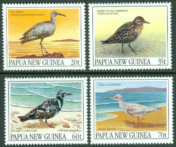 Papua Nya Guinea - M  623-626 Flyttfåglar bl.a. Spetsstjärtad snäppa, 4 kpl **