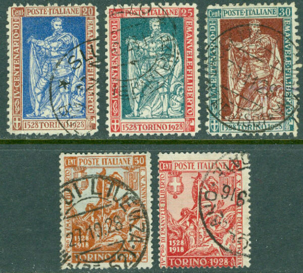 Italien - M  285-289 400-årsdag för hertig Emanuel Philibert av Savojen, 5 ol stpl