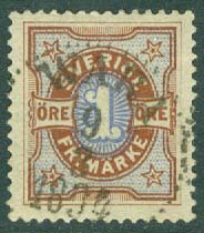 F   61 Tvåfärgad siffertyp 1 öre. WARA 9.3 1894  (R/Vg)