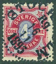 F   64 Tvåfärgad siffertyp 4 öre. STOCKHOLM Rg. 16.11 1895  (A/U)