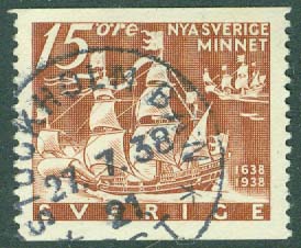 F  262A Nya Sverige 15 öre. STOCKHOLM BAN 21 CST 27.7.38 (A/U)