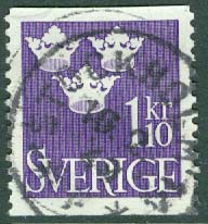 F  296 Tre kronor 1.10 kr. STOCKHOLM 11  18.2.49  (A/U)