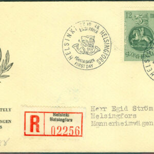 Finland – FDC 1948-10-27 Frimärksutställningen, 1 kpl x 2 Vinjet 1 + biljett REK +  Adressat