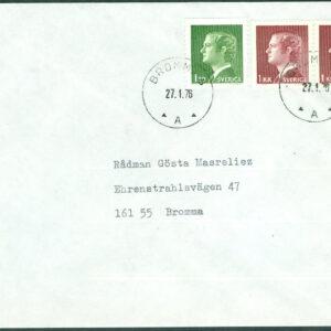 Sverige – FDC 1976-01-27 – Carl XVI Gustaf, typ I, 4 kpl privat stämplad Adressat