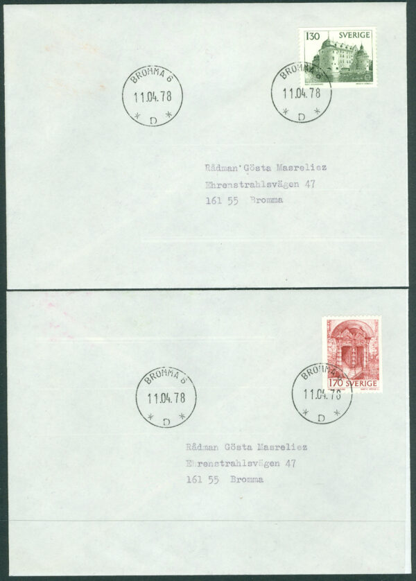 Sverige - FDC 1978-04-11 - Europa CEPT 1978 Byggnader, 2 kpl privat stämplad. Adressat
