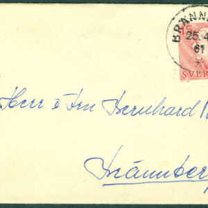 F  413 A Gustaf VI Adolf typ II 15 öre på brevkuvert stpl BRÄNNBERG 25.4.61  (BD/Nb)