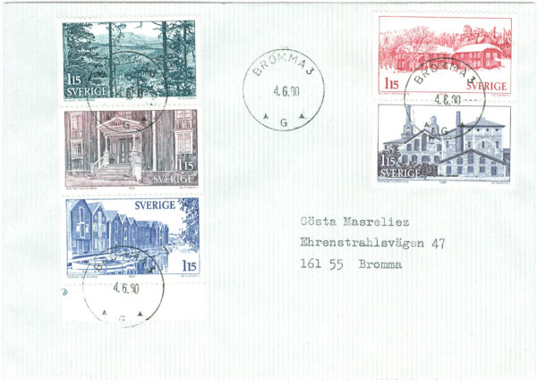Sverige - FDC 1980-06-04 - Hälsingland, delad 5-strip kpl Privat stämplat