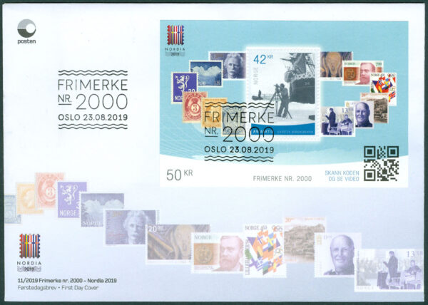 Norge – FDC 2019.08.23 Frimärke Nr 2000 – Nordia 2019,  block, vinjett 1 