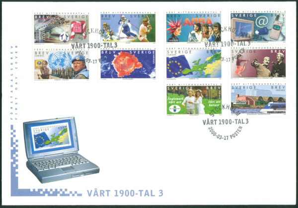 Sverige - FDC 2000-03-17 - Vårt 1900-tal 3: 1970-1999, serie 10 kpl Vinjett 1