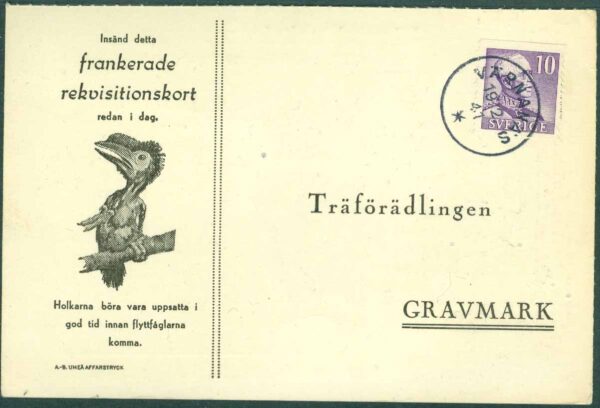 F  273 på Rekvisitionskort stpl VÄRNANÄS 19.2.41  (H/Sm)