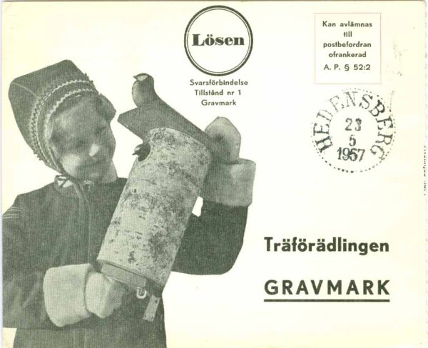 Lösenförsändelse HEDENSBERG 23.5 1957  (U/Väs)
