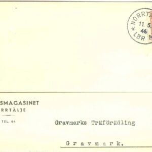 F  275 på kort från Idrottsmagasinet, Norrtälje, stpl NORRTÄLJE LBR A 11.3.49  (B/U)