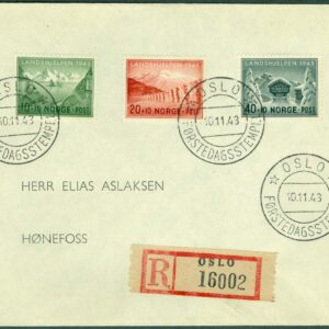 Norge – FDC 1943-11-10 – Landskap, 3 kpl REK + Adressat