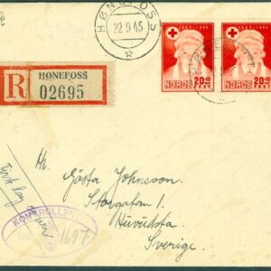 Norge – FDC 1945-09-22 – Rödakorssyster, 1 kpl x 2. REK + Adressat + Kontrollert-stämpel