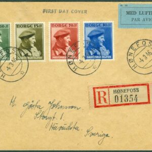 Norge – FDC 1946-03-04 – Kronprins Olav, 4 kpl. REK + Adressat + Luftpost