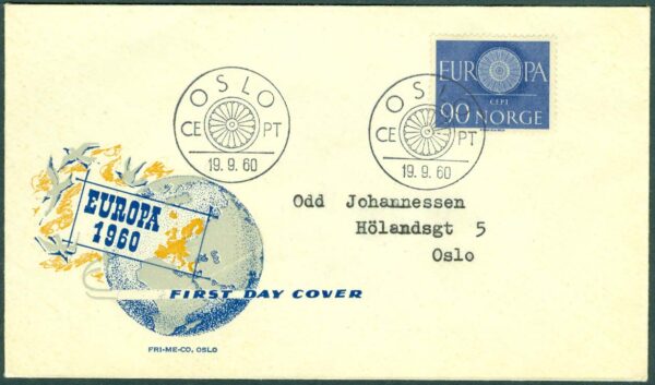 Norge - FDC 1960-09-19 - Europa I. 1 kpl. Vinjett 8  Adressat