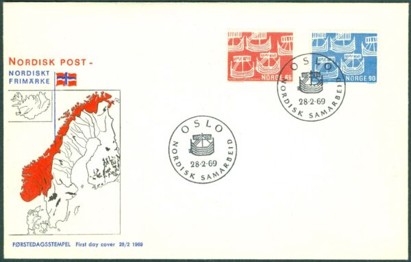 Norge - FDC 1969-02-28 - Norden II. Postsamarbete, 2 kpl Vinjett 12