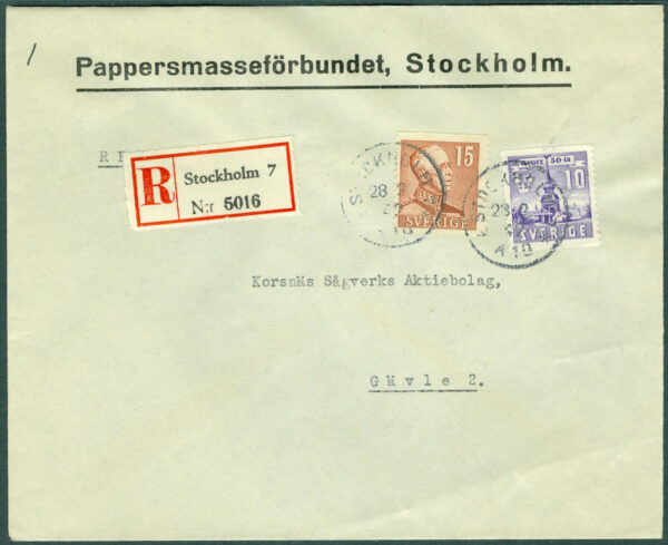 F  275 + 330 på Rek.brev STOCKHOLM 7  28.2.42  (A/U)