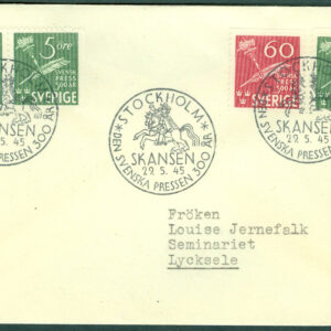 Sverige – FDC 1945-05-29 – Svensk Press 300 år, 4 kpl Adressat
