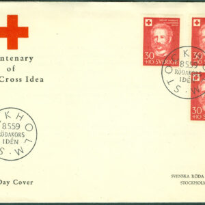 Sverige – FDC 1959-05-08 – Röda Korset 100 år, 3 kpl Vinjett 2b Adressat