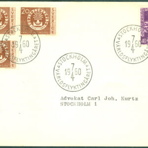 Sverige – FDC 1960-04-07 – Världsflyktingåret, 4 kpl Adressat