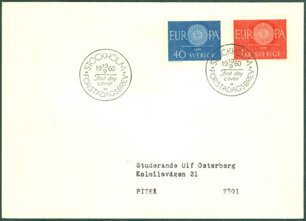 Sverige - FDC 1960-09-19 - Eurpa CEPT 1960, 2 kpl Adressat