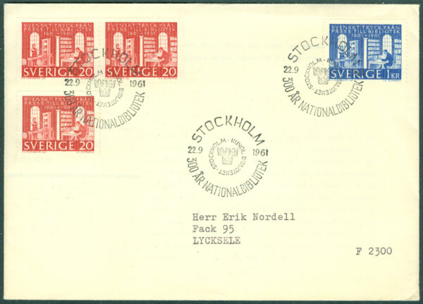 Sverige - FDC 1961-09-22 - Kungl Biblioteket, 4 kpl Adressat