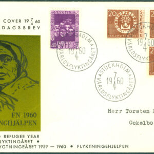 Sverige – FDC 1960-04-07 – Världsflyktingåret, serie 4 kpl Vinjett 3 Adressat
