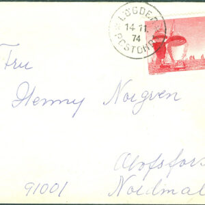 F  874 på brev. Stpl LÖGDEÅ POSTOMB. 1 14.11.74  (AC/Å)