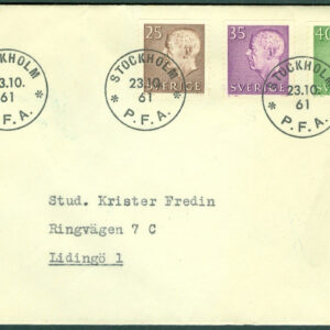 Sverige – FDC 1961-10-23 – Gustaf VI Adolf Typ II, 3 kpl  Adressat