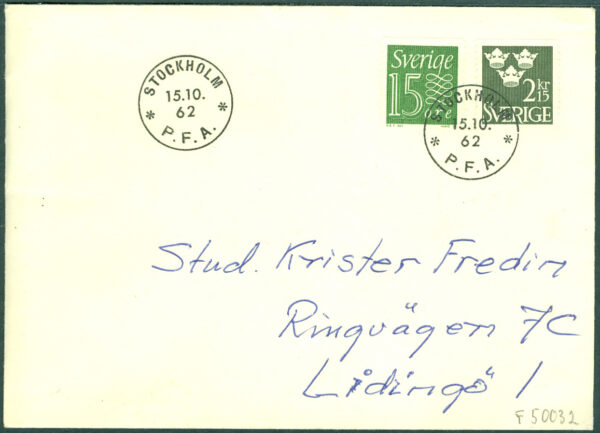 Sverige - FDC 1962-10-15 Tre kronor,Ny siffertyp II Adressat
