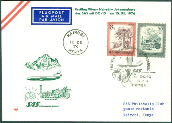 Österrike - 1976-12-15 SAS Erstflug Wien - Nairobi - Johannesburg mit DC-10