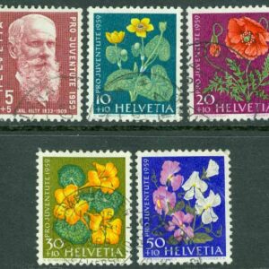 Schweiz – M  687-691 Pro Juventute 1959, blommor, 5 kpl stpl