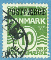 Danmark – F PF 16 Postfaerge, 10 öre grön slät bakgrund stpl