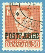 Danmark – F PF 32 Frederik IX, Postfaerge 30 öre brunröd stpl