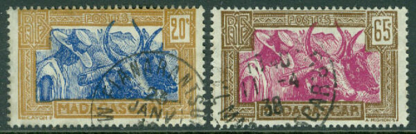 Madagaskar - M  186, 191 Zebu-spann, 2 ol stpl