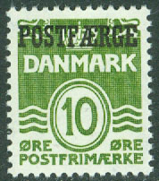 Danmark – F PF 22 Våglinjetyp, Postfaerge 10 öre *
