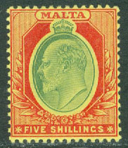 Malta – M   40 Kung Edward VII, 5 Sh *