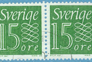 F  397BB Ny siffertyp 15 öre grön, par stpl