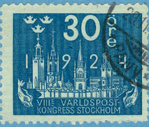F  201a Världspostkongressen 30 öre blå stpl, kt