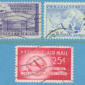 USA – M  601-603 Flygpostmärken, UPU 75 år, 3 kpl stpl