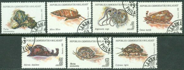 Madagaskar - M 1416-1422 Blötdjur, mollusker, 7 kpl stpl