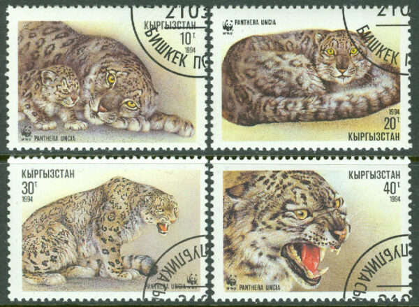 Kirgizistan - M   22-25 Kattdjur. Snöleopard, WWF, 4 kpl stpl