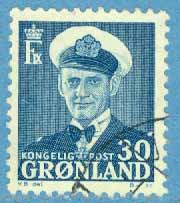 Grönland – F   36 Frederik IX, 30 öre blå stpl