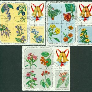Kuba – M 1536-1550 Zf Blommor, Jul 1969-70, 3 x 6 Block stpl