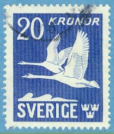 F  337C Flygande svanar 20 kr 4-sid tandning, stpl