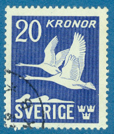 F  337C Flygande svanar 20 kr 4-sid tandning, stpl